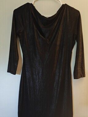 Symphony Black Mini Dress Three-quarter Sleeve, Size Small